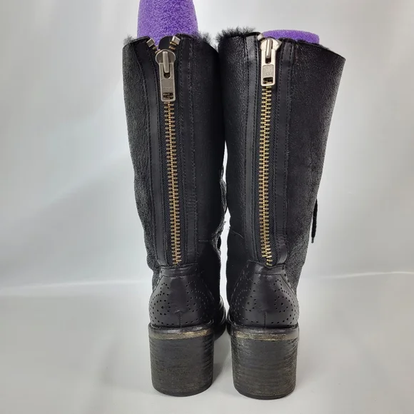 Kelsie Dagger Leather Sheepskin Sherling Lined Zippered Lace-up Boots Sz 6.5 - Picture 7 of 12